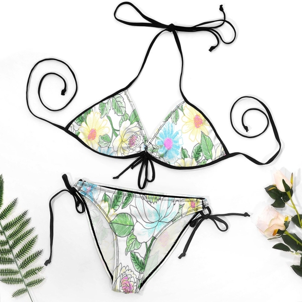 Women’s Floral Bikini Set with Halter Keyhole Top and Side Tie Bottoms