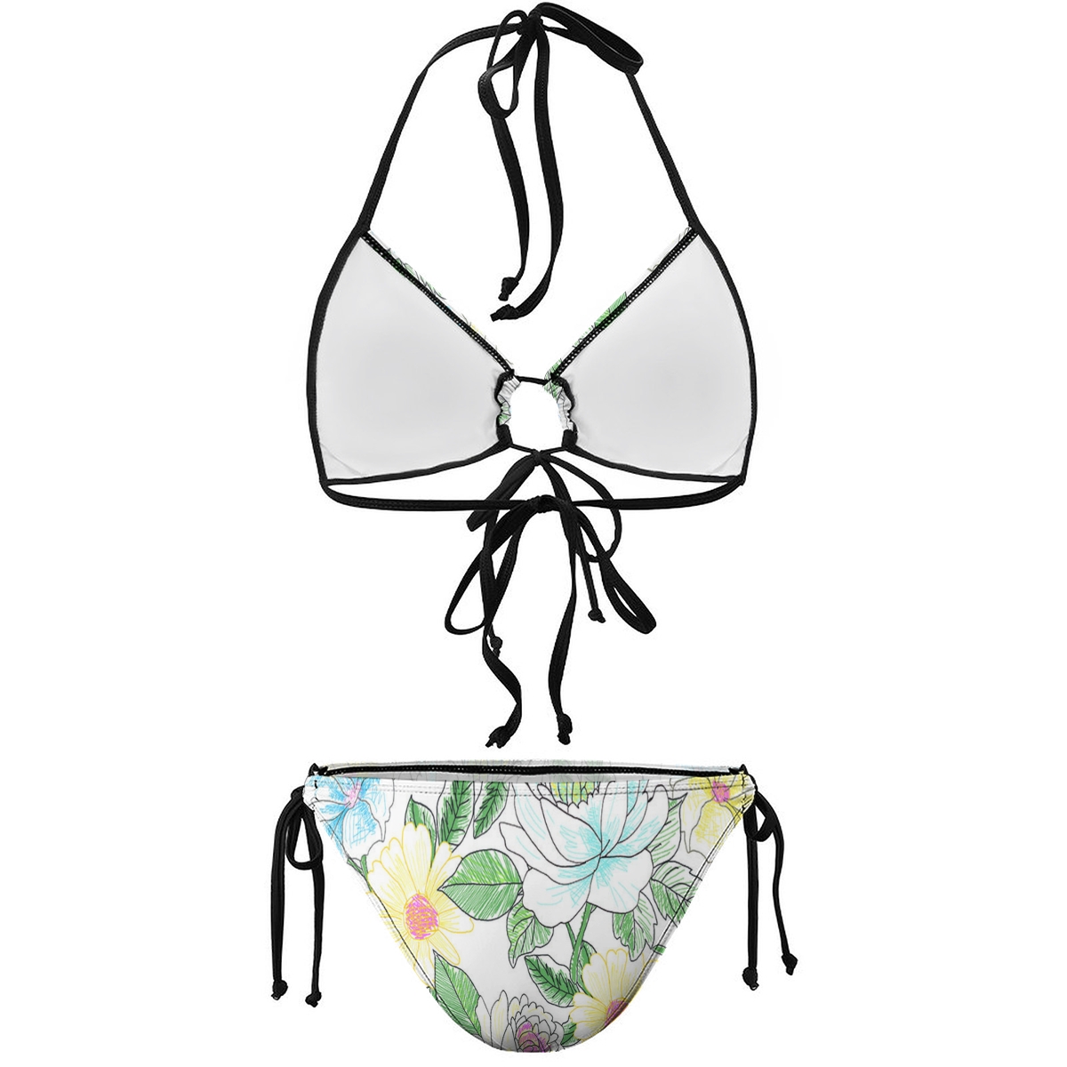 Women’s Floral Bikini Set with Halter Keyhole Top and Side Tie Bottoms