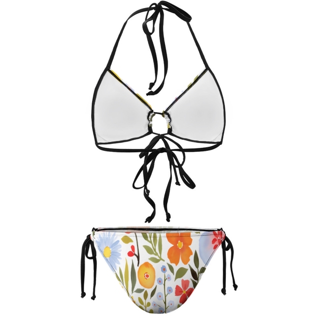 Women’s Floral Bikini Set with Halter Tie Top and Side Tie Bottoms