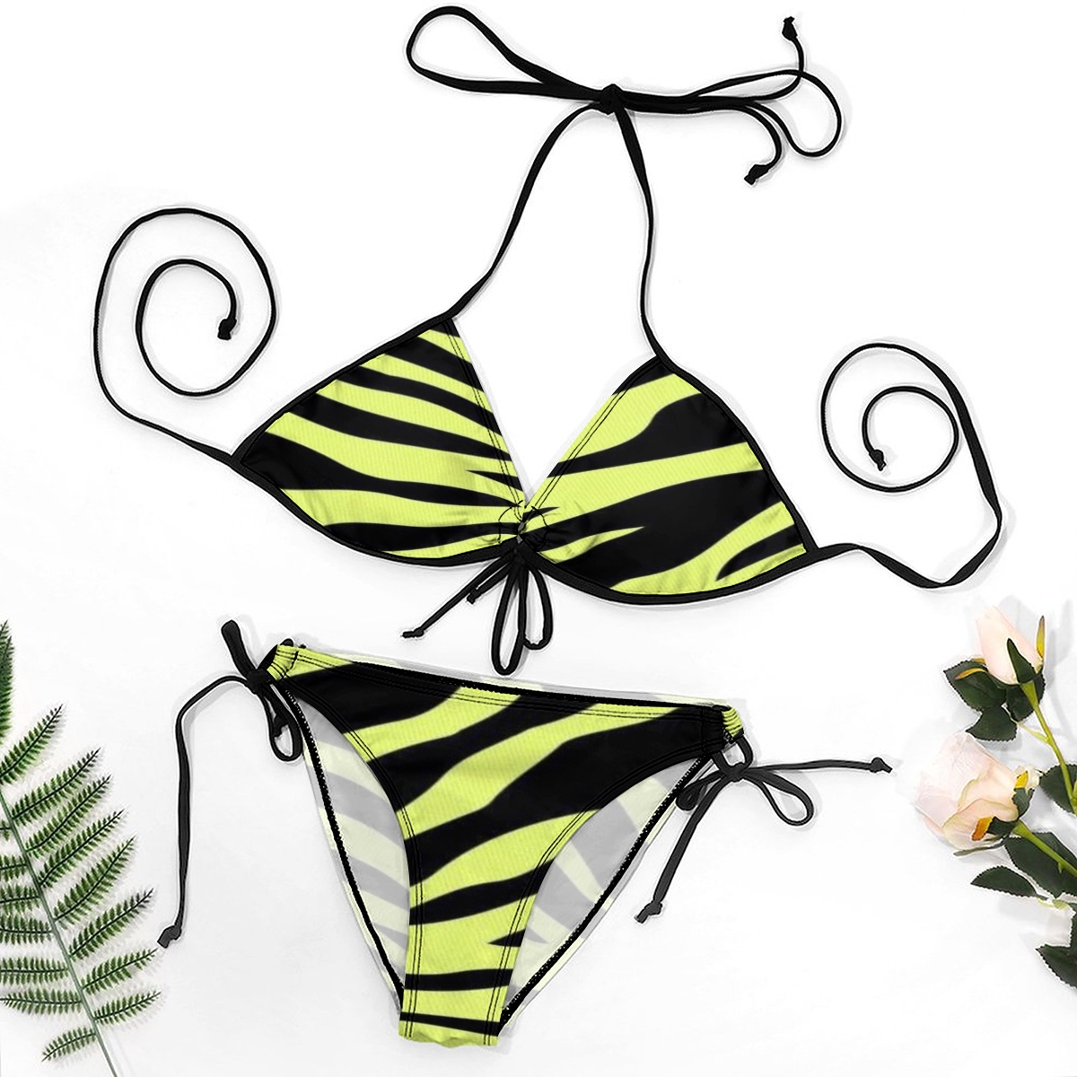 Women's Print Triangle Bikini Set with Halter Neck and Tie Front