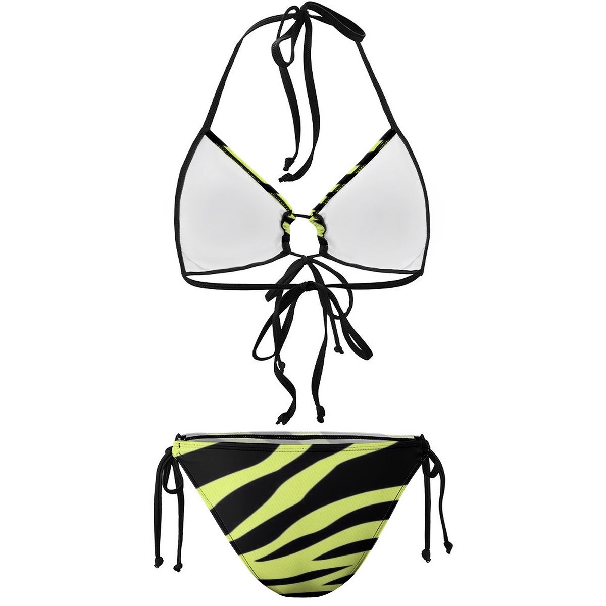 Women's Print Triangle Bikini Set with Halter Neck and Tie Front