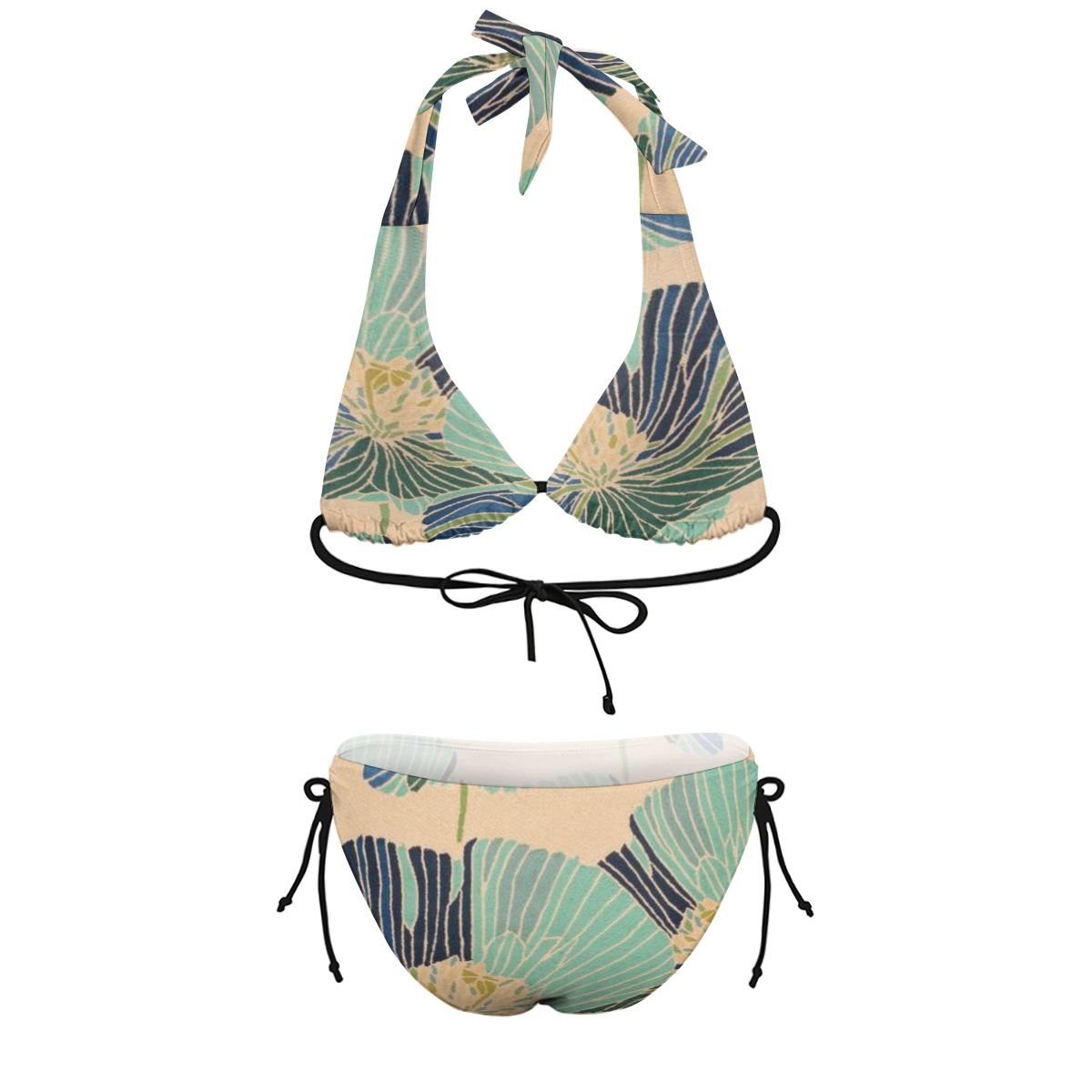 Women��s Summer Beach Bikini with Leaf Motif and Adjustable Side Ties