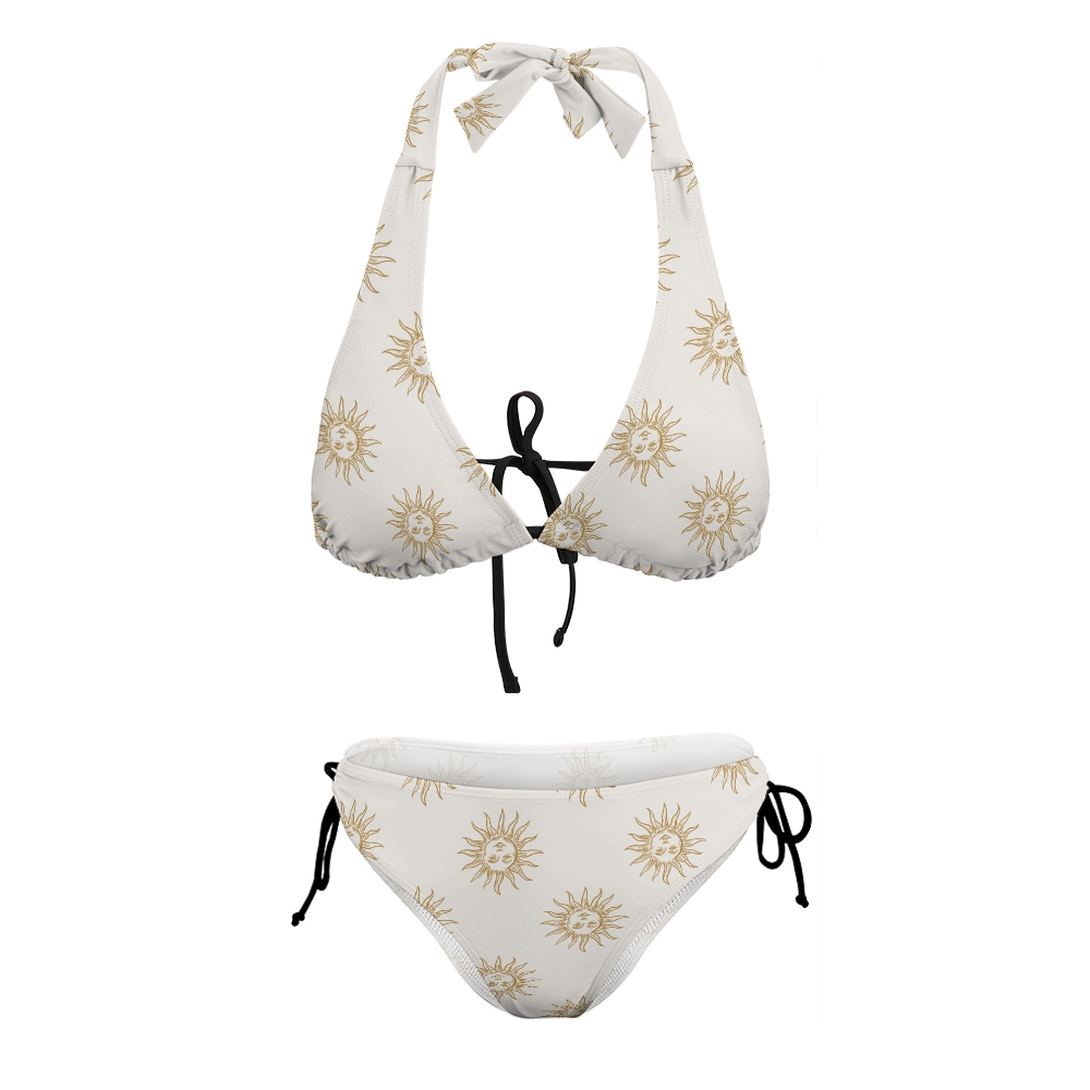 Women’s Beachwear Bikini with Gold Accents and Celestial Theme