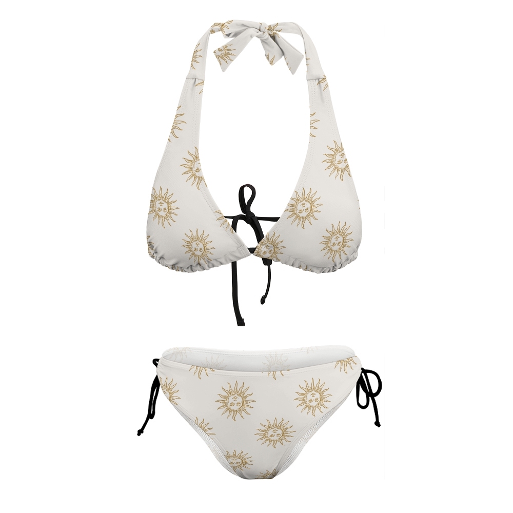 Women’s Beachwear Bikini with Gold Accents and Celestial Theme