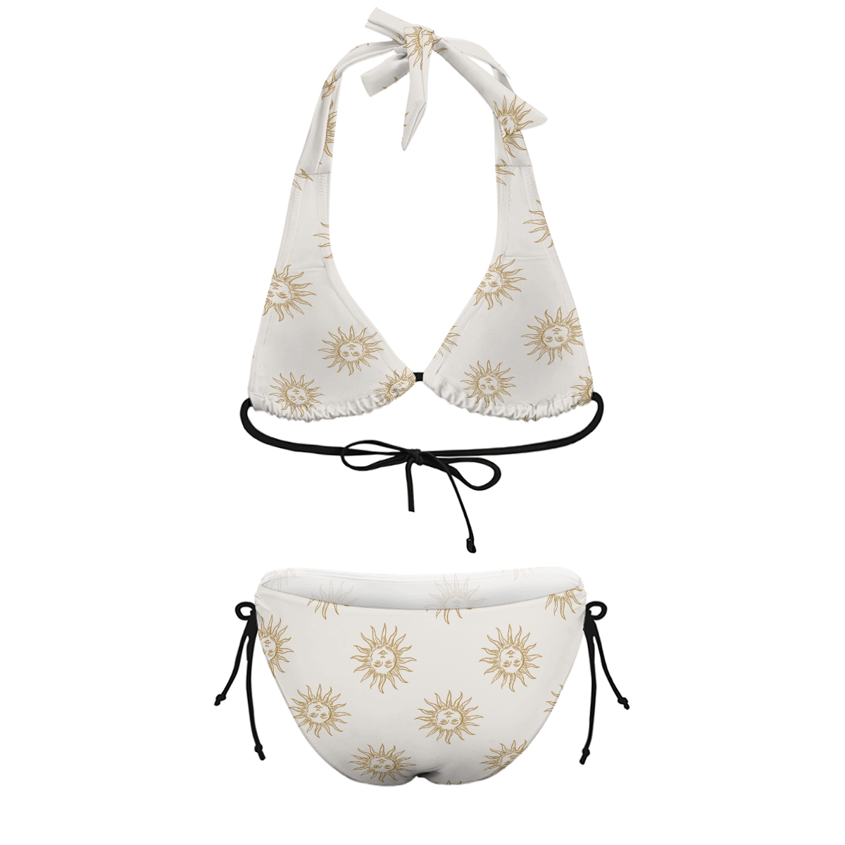 Women’s Beachwear Bikini with Gold Accents and Celestial Theme