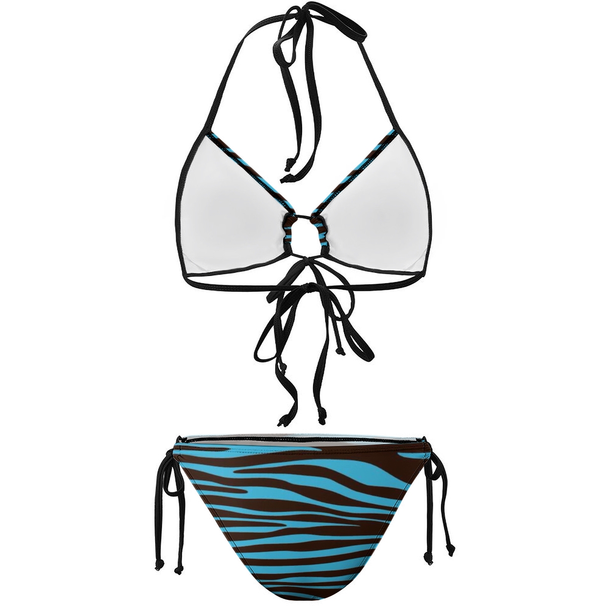 Women's Print Triangle Bikini Set with Halter Neck and Tie Front