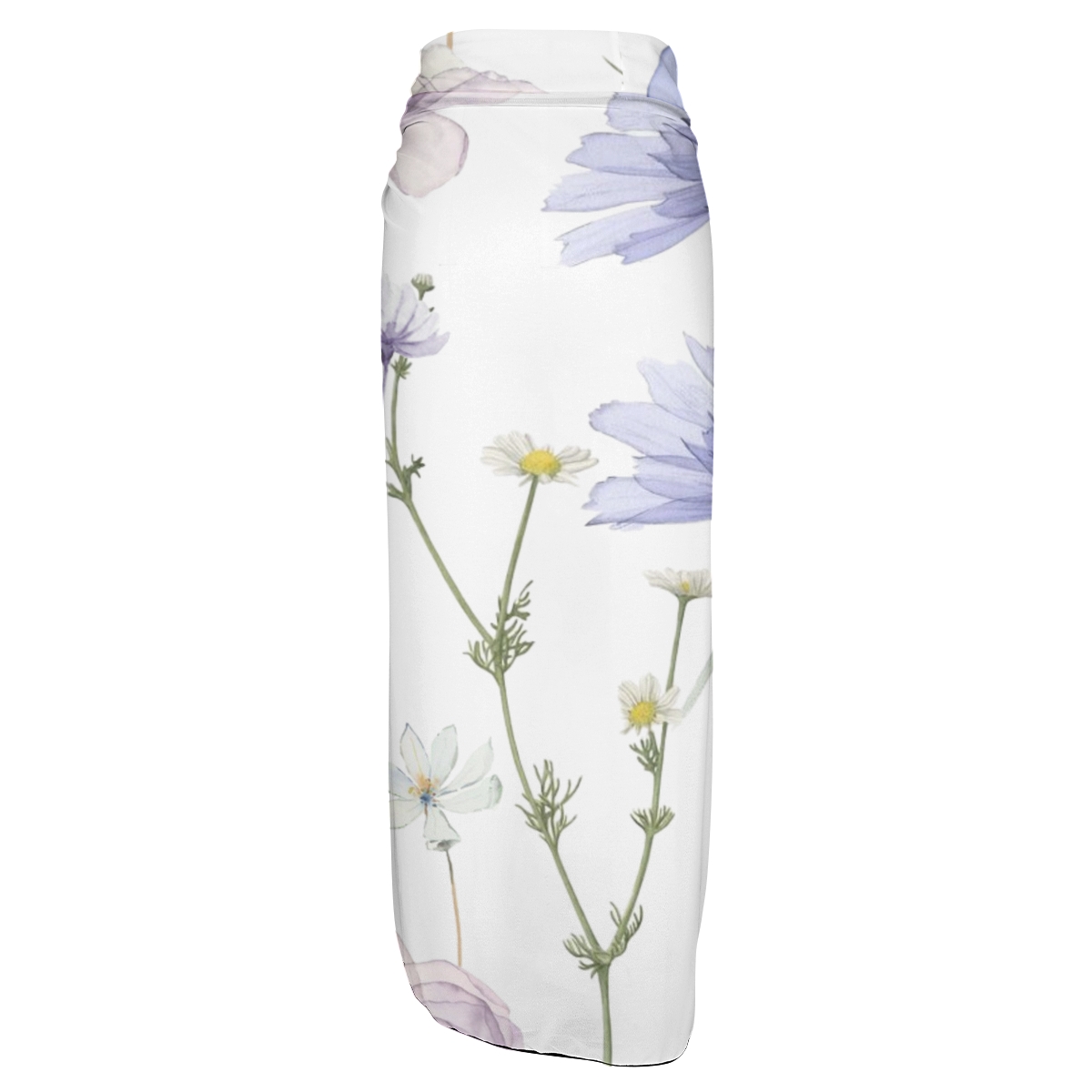Women’s Long Wrap Skirt with Watercolor Floral Print and Waist Tie