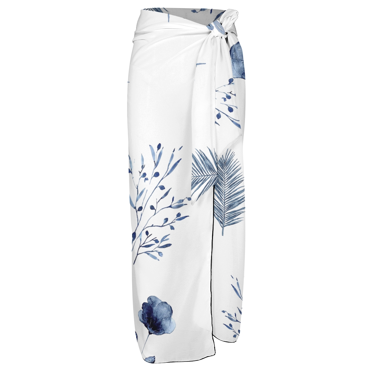 Nature-Inspired Sarong Skirt with Blue Botanical Elements and Lightweight Feel