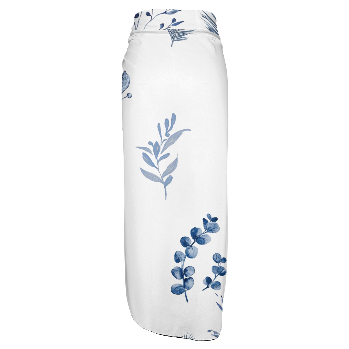 Nature-Inspired Sarong Skirt with Blue Botanical Elements and Lightweight Feel