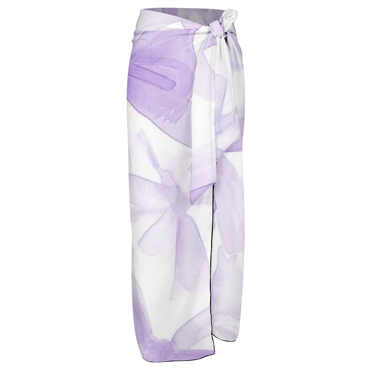 Women’s Sheer Wrap Skirt with Watercolor Floral Print and Tie Waist