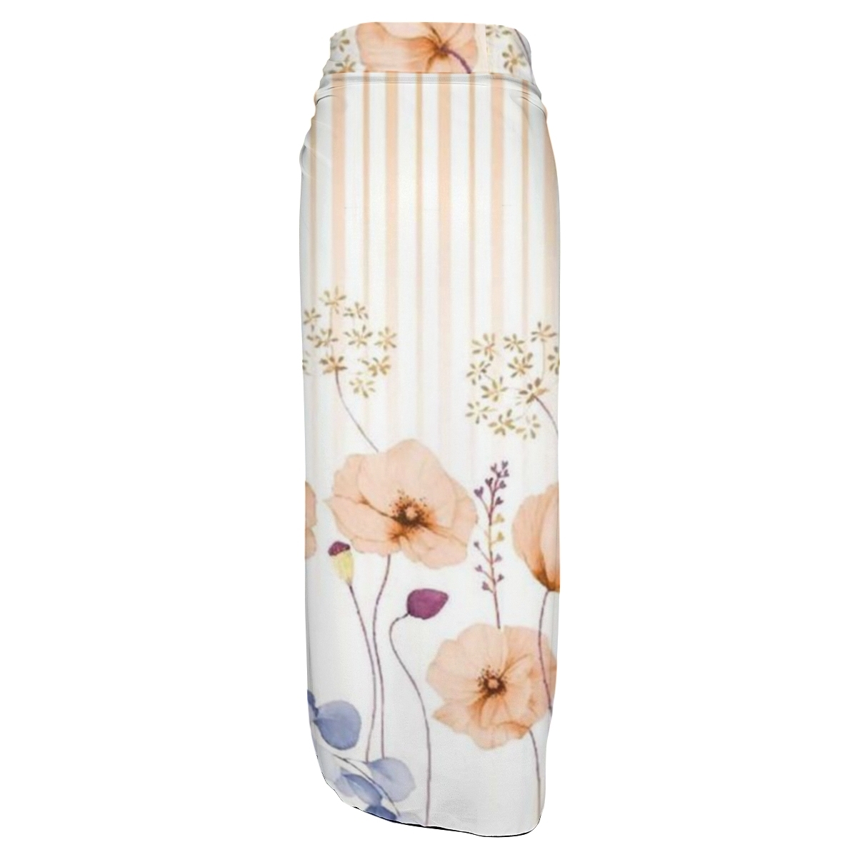 Women’s Wrap Skirt with Beige Stripes and Pastel Floral Print