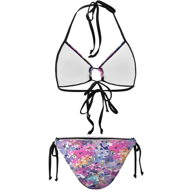 Purple & Pink Camo Print Bikini with Artistic Vibes and Black Straps