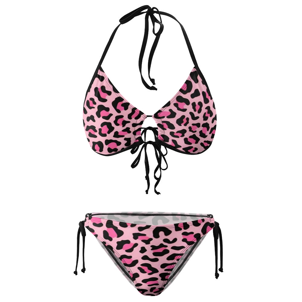 Women Wild & Sweet Bikini with Pink Cheetah Pattern and Black Straps