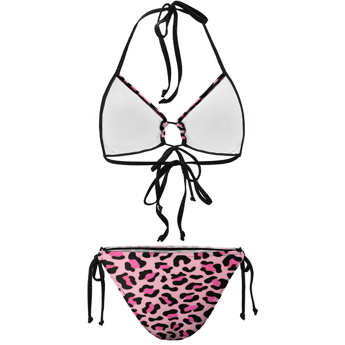 Women Wild & Sweet Bikini with Pink Cheetah Pattern and Black Straps
