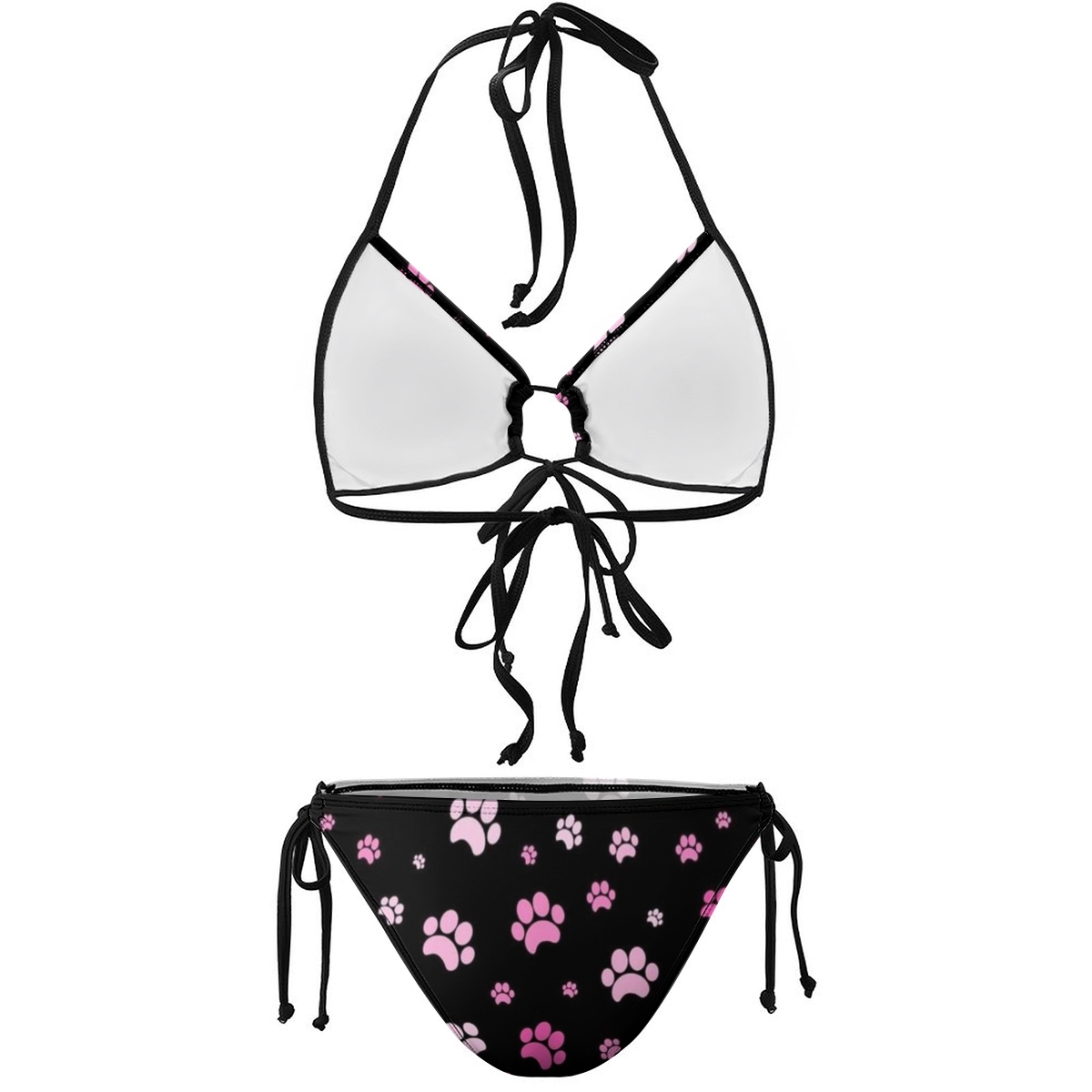 Women's Triangle Bikini with Colorful Paw Motif and Sleek Silhouette