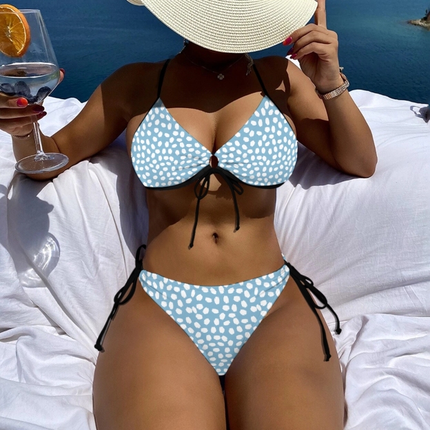 Women's Two-Piece Bikini with Classic Polka Print and Sleek Silhouette