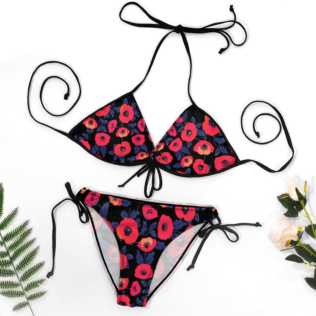 Women's Halter Bikini with Bold Floral Pattern and Resort Feel