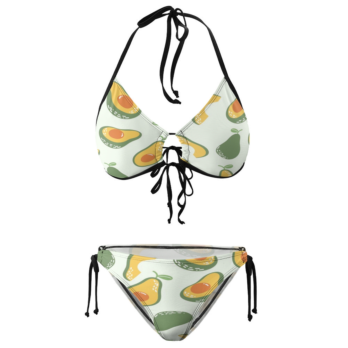 Fruit-Themed Bikini with Green & Yellow Motif and Side Tie Bottoms