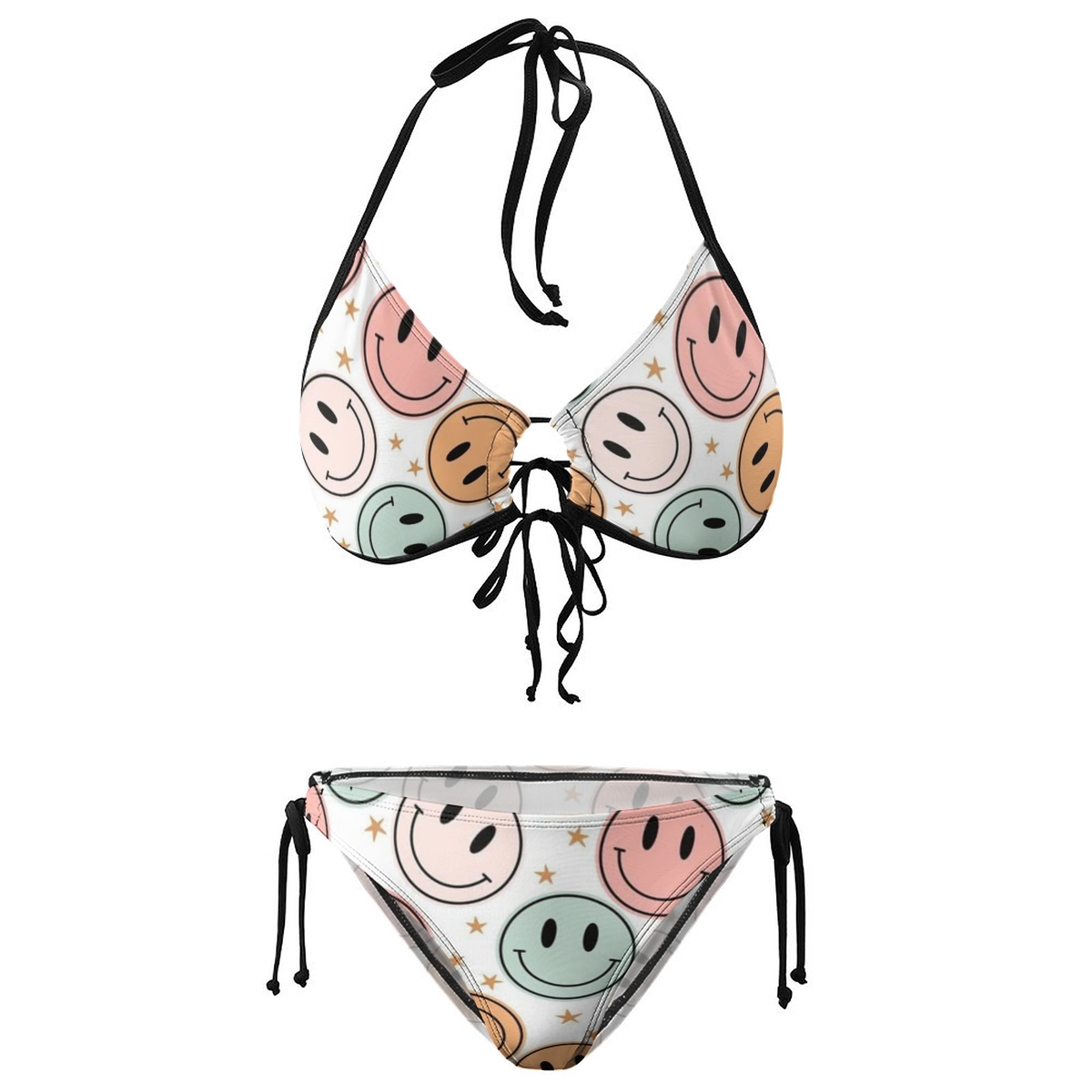 Women's Halter Bikini with Colorful Emoji Vibes and Sleek Silhouette