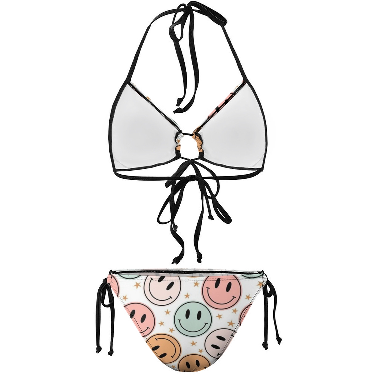 Women's Halter Bikini with Colorful Emoji Vibes and Sleek Silhouette