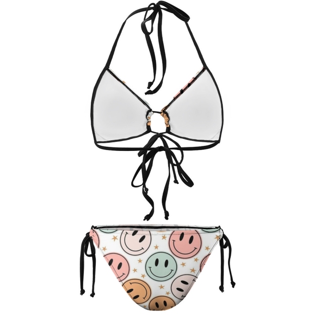 Women's Halter Bikini with Colorful Emoji Vibes and Sleek Silhouette