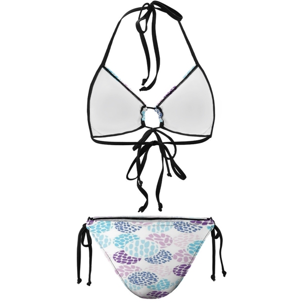 Two-Piece Bikini with Water-Inspired Geometric Motif and Side Tie Bottoms