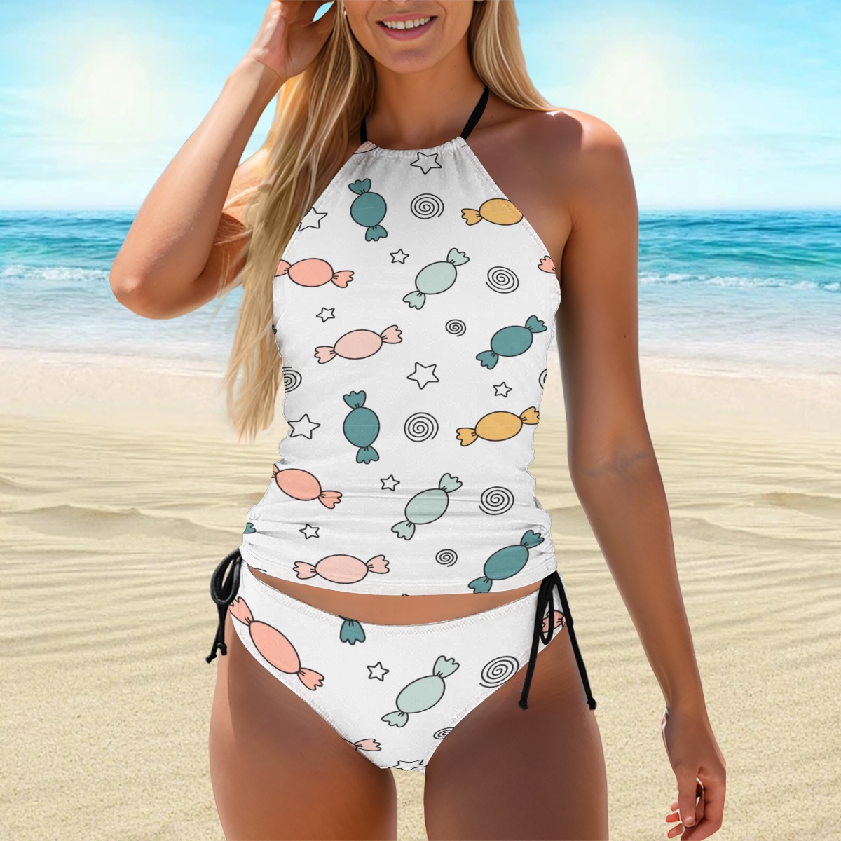 Cute Candy and Star Pattern Bikini Two Piece Swimsuit for Women