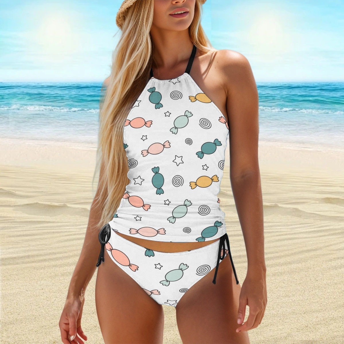 Cute Candy and Star Pattern Bikini Two Piece Swimsuit for Women