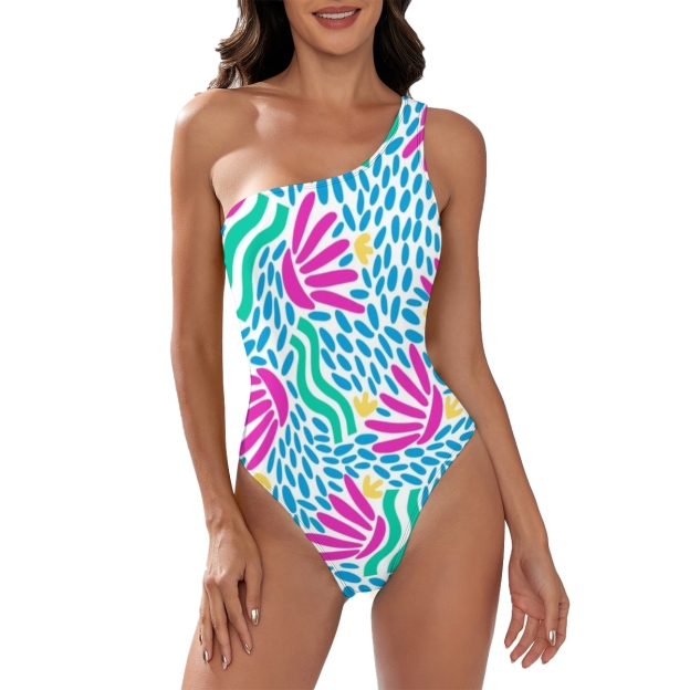 Women's Monokini One Piece Swimsuit Geometric Floral Mix Design