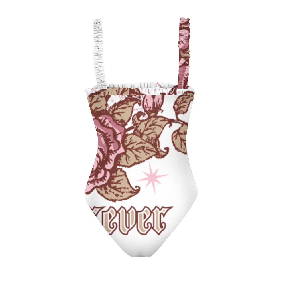 Women's Floral Leaf Print One Piece Swimsuit Ruffle Strap Artistic Monokini