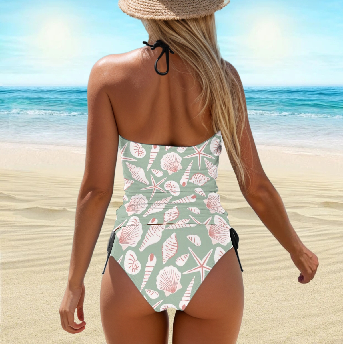 Two-Piece Tankini Set with Starfish and Seashell Pattern