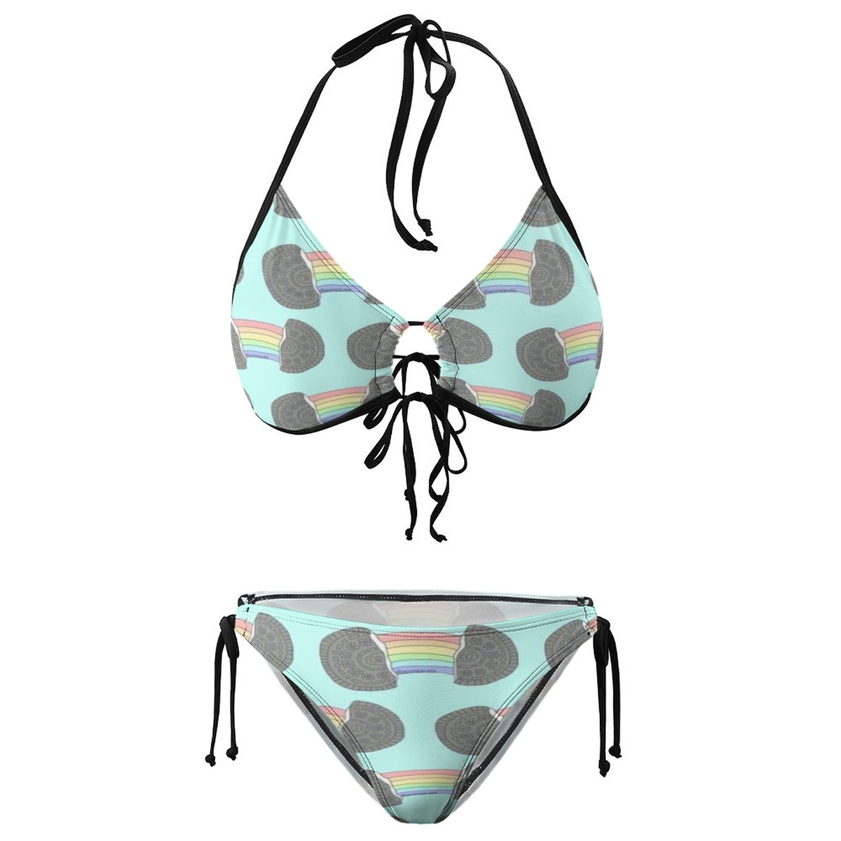Women's Two-Piece Bikini with Rainbow Motif and Chocolate Dot Accents