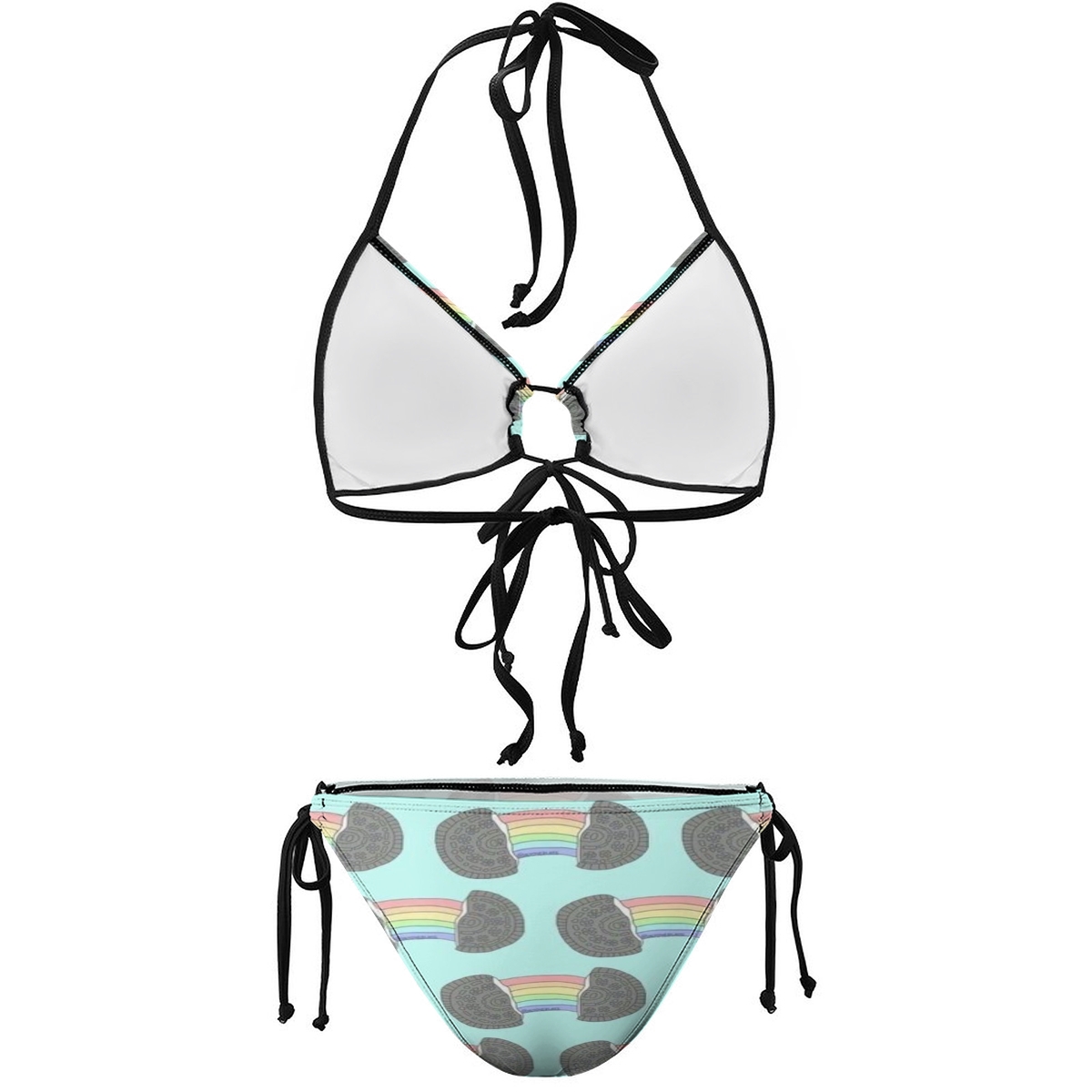 Women's Two-Piece Bikini with Rainbow Motif and Chocolate Dot Accents