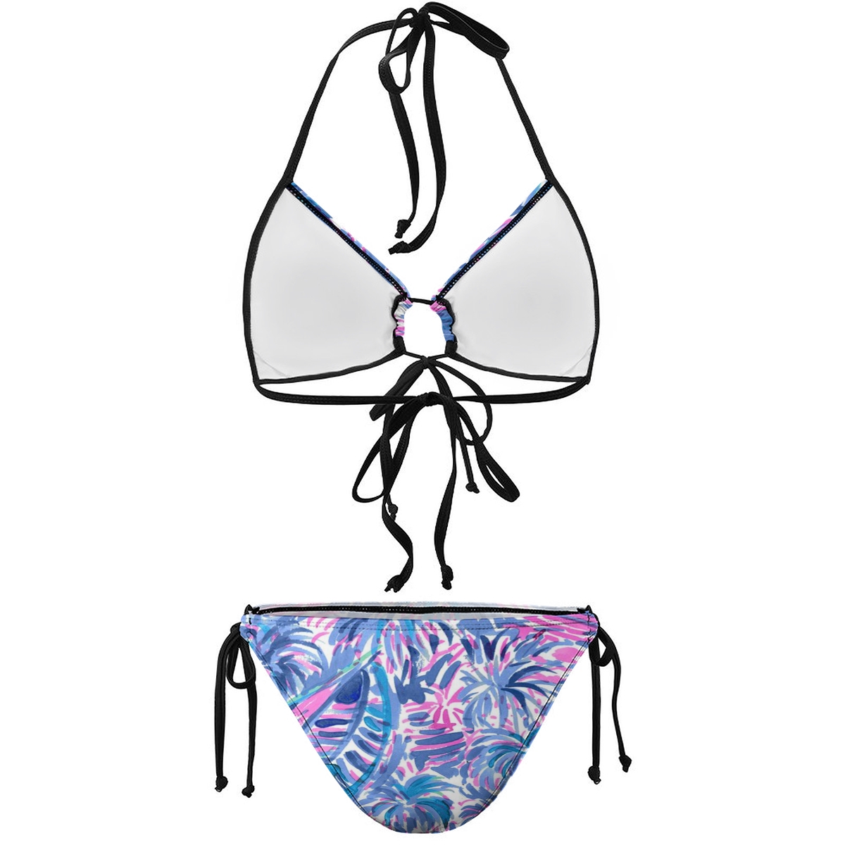 Women's Blue & Purple Print Bikini Set with Artistic Vibes and Black Straps