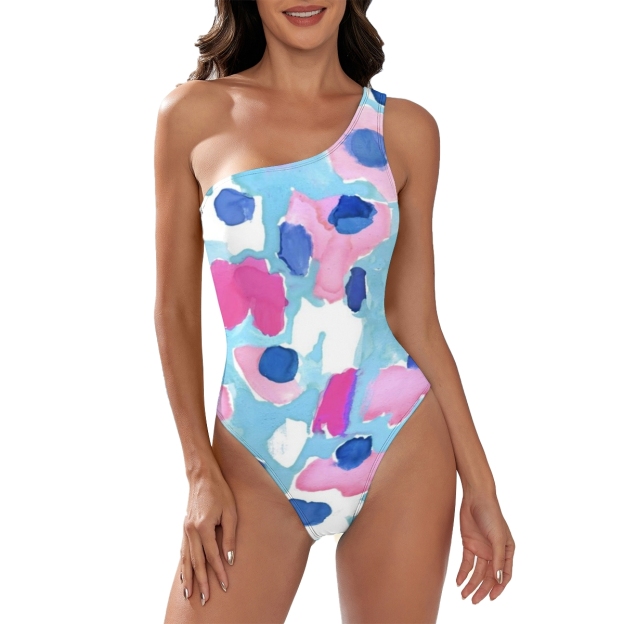 Stylish One Shoulder Swimsuit with Vibrant Abstract Brush Pattern