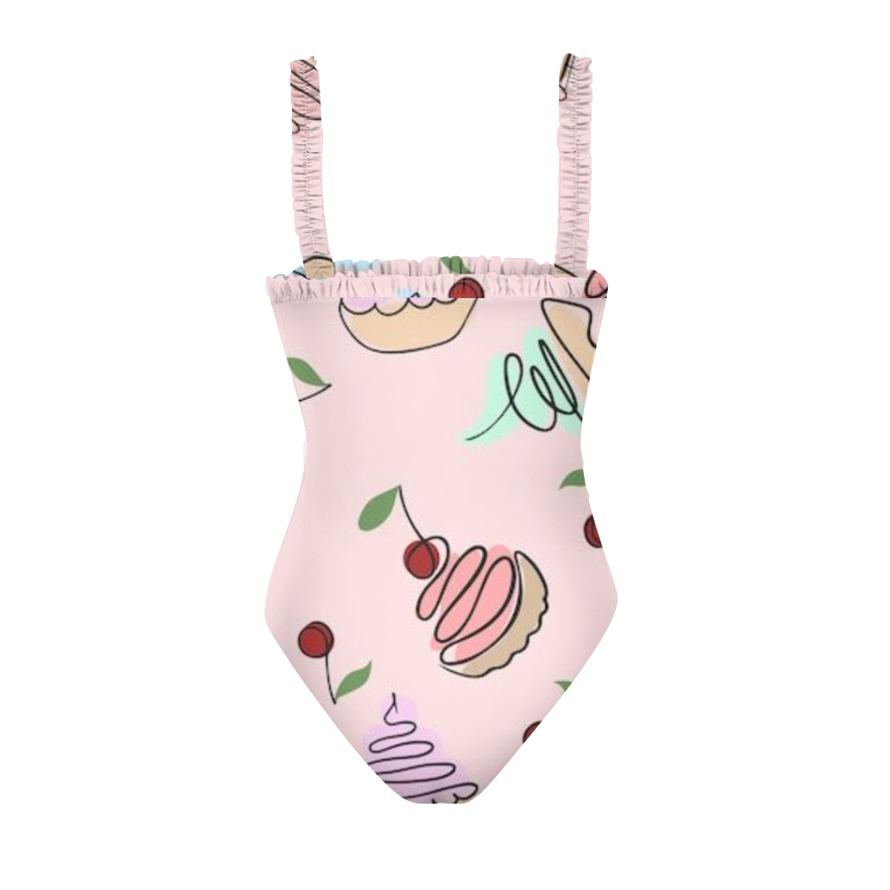 Colorful Dessert Pattern One Piece Swimsuit with Ruffle Straps