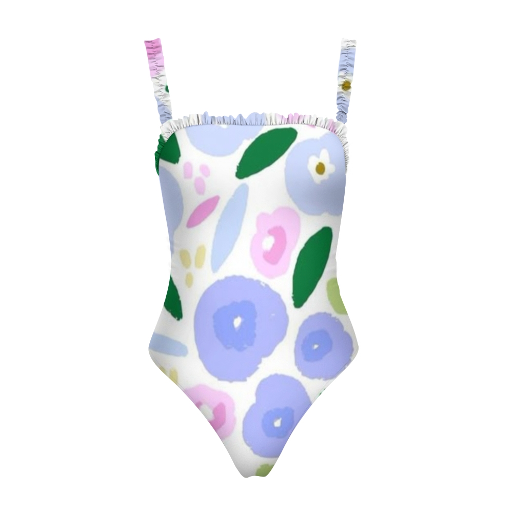 Chic One Piece Swimsuit for Women Artistic Floral Print with Ruffle Detail