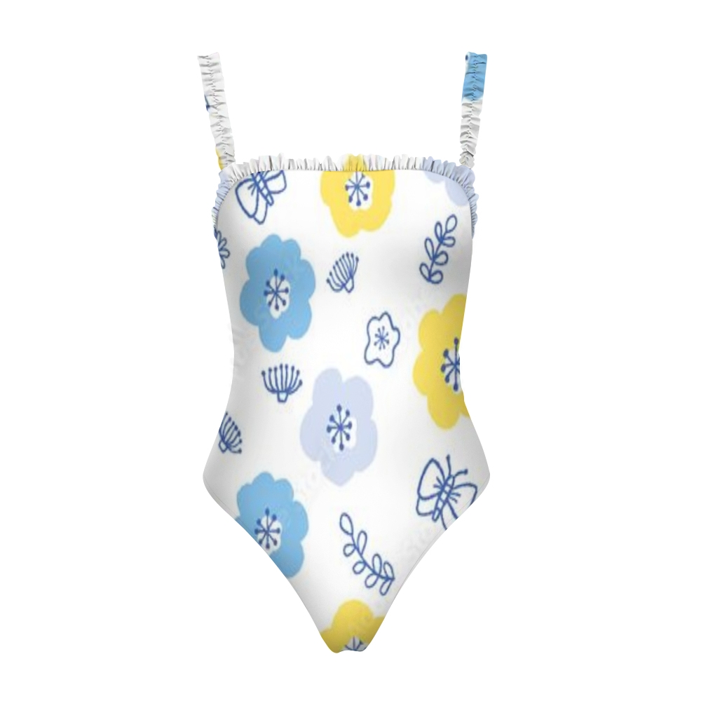 Women's Butterfly Floral Print One Piece Swimsuit Ruffle Strap Monokini