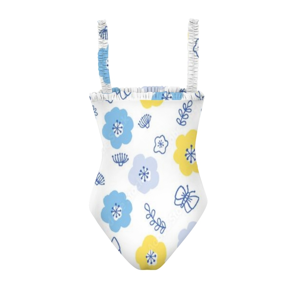Women's Butterfly Floral Print One Piece Swimsuit Ruffle Strap Monokini