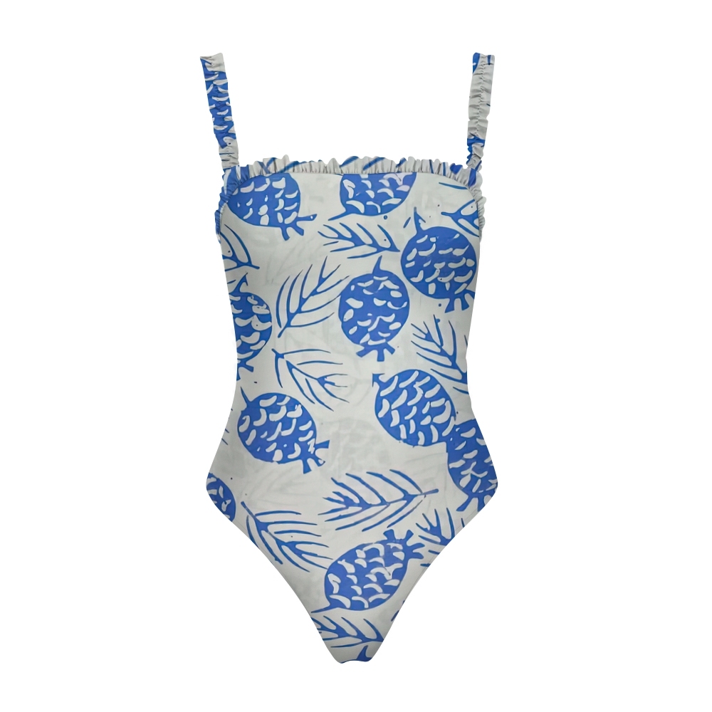 Women's Pinecone Print One Piece Swimsuit Ruffle Strap Nature Inspired Monokini