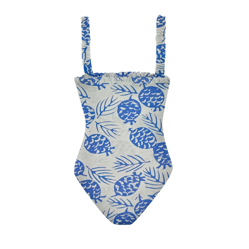 Women's Pinecone Print One Piece Swimsuit Ruffle Strap Nature Inspired Monokini
