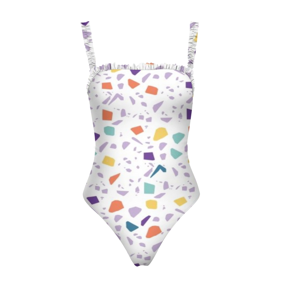 Summer Beach One Piece Swimsuit for Women Artistic Terrazzo Pattern Monokini