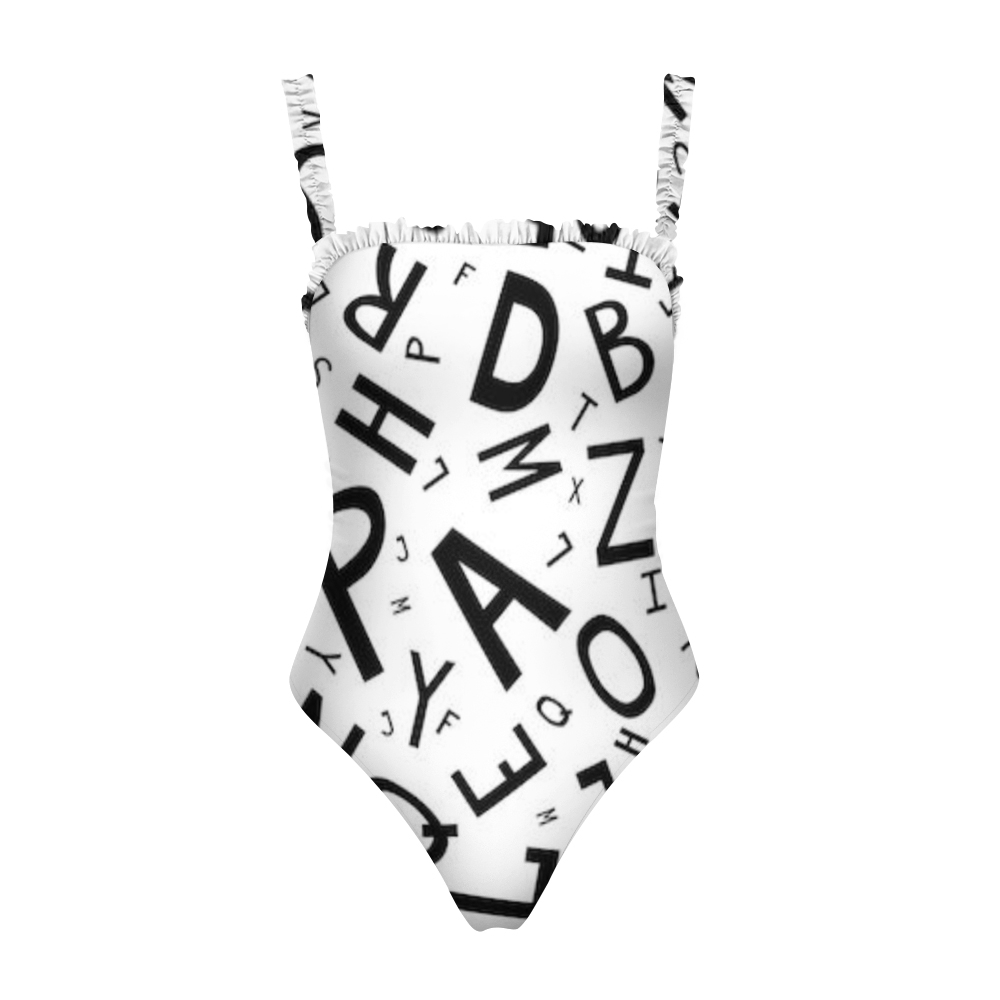 Women's Alphabet Print One Piece Swimsuit Ruffle Strap Monokini