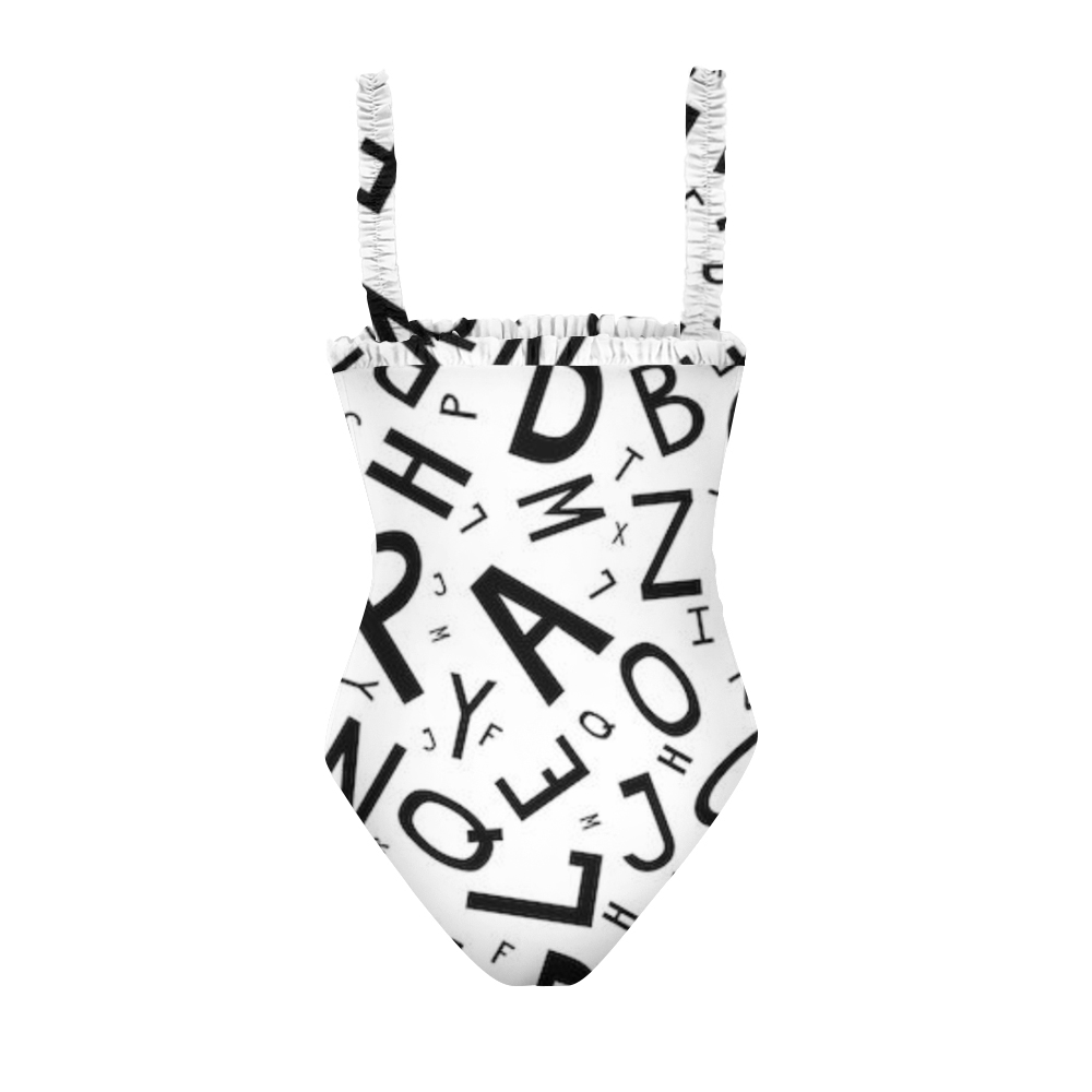 Women's Alphabet Print One Piece Swimsuit Ruffle Strap Monokini