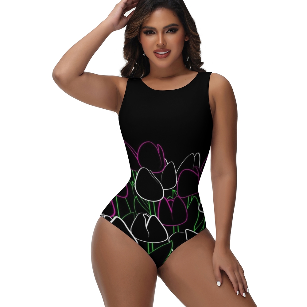 Chic One Piece Swimsuit for Women with Artistic Tulip Print