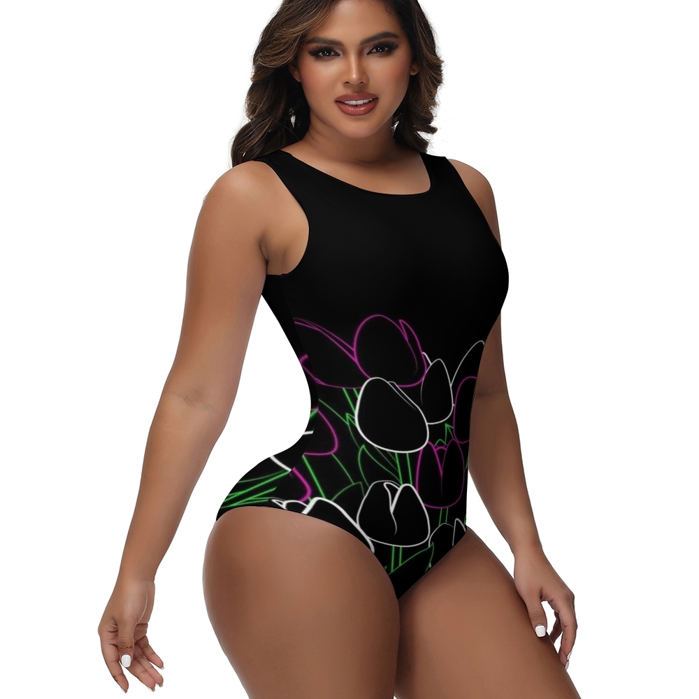 Chic One Piece Swimsuit for Women with Artistic Tulip Print