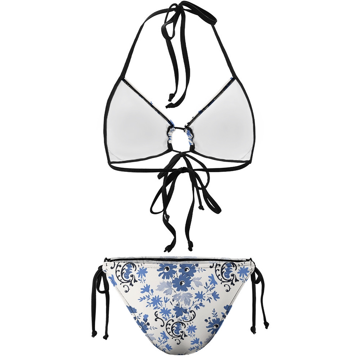 Women Floral Two Piece Bikini Set with Halter Neck and Keyhole Cutout