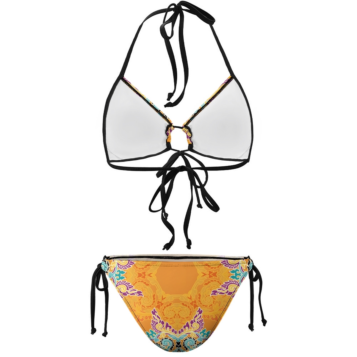 Women Two Piece Bikini Set with Tribal Print and Halter Tie Top