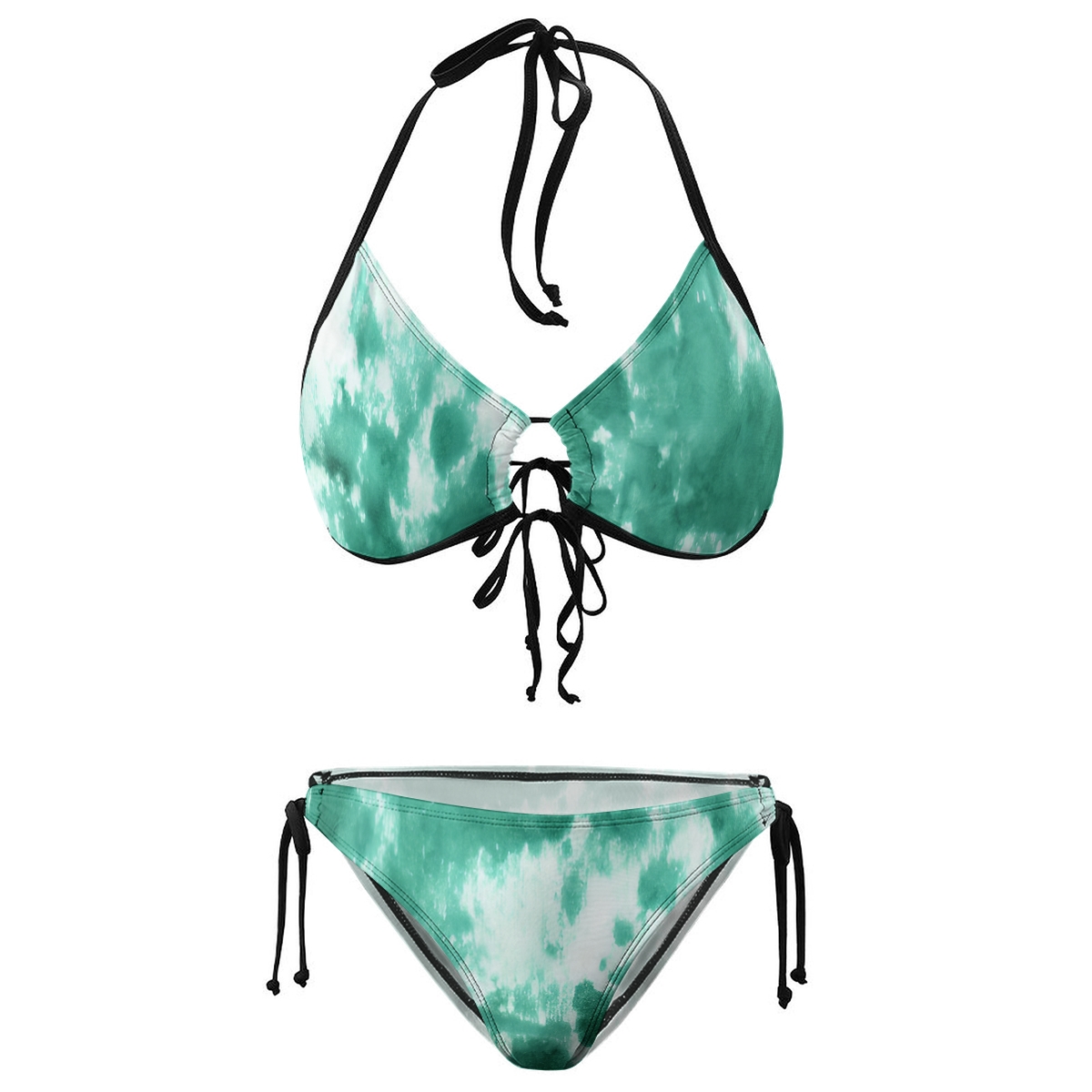 Women's Sporty Chic Bikini Two Piece Set with Halter Neck and Contrast Edging