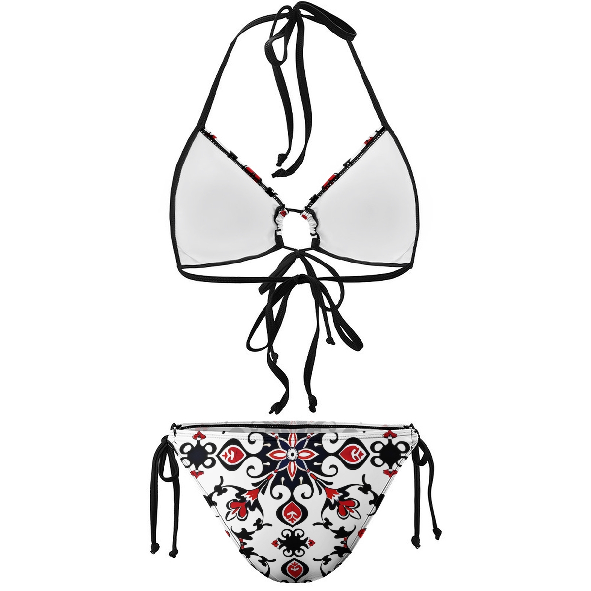 Women's Ornamental Print Halter Bikini Set with Keyhole Tie Front